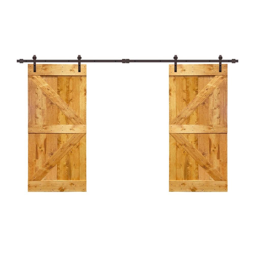 CALHOME Stained K Double DIY Barn Door w/ Hardware Kit - Weather Gray - 76 x 84