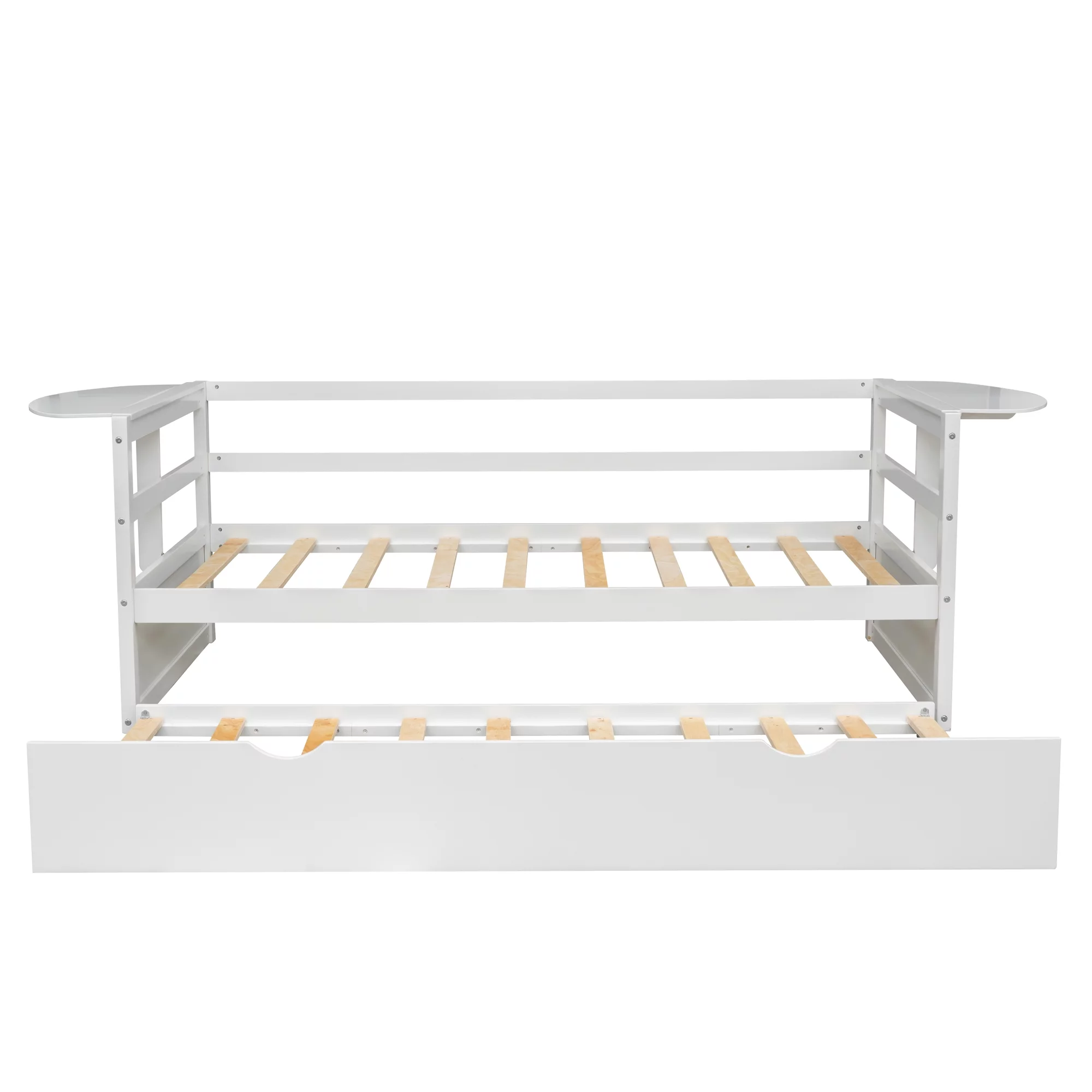 Euroco Pine Wood Twin Size Daybed with Trundle and Foldable Tables, White