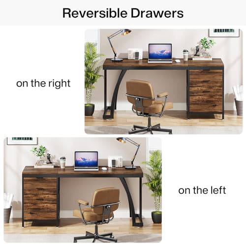 Tribesigns Computer Desk with 3 Drawers, 59-Inch PC Desk with Reversible Drawers