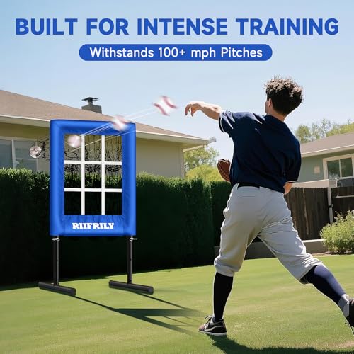 Heavy-Duty 9 Hole Baseball Pitching Net with Pitching Target Pockets, Regulation Size Strike Zone