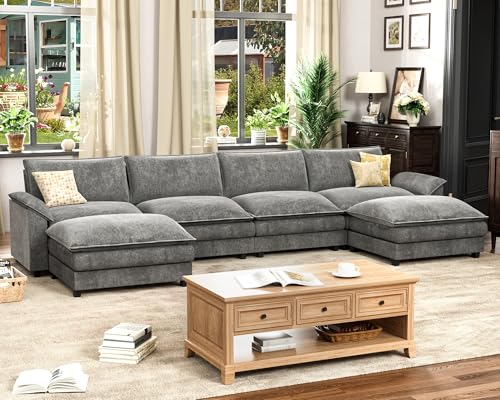 Homall 119" Modular Sectional Sofa, L Shaped Sofa Couch with Reversible Ottoman, DIY Combination Chenille Deep 3-Seat Cloud Couch for Living Room