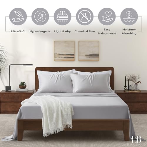 Luxury Bamboo Market | Queen Size Bed Sheet Set | 100% Viscose Made from Bamboo | Organically Grown | Ultra Soft | Cooling Sheets for Hot Sleepers |