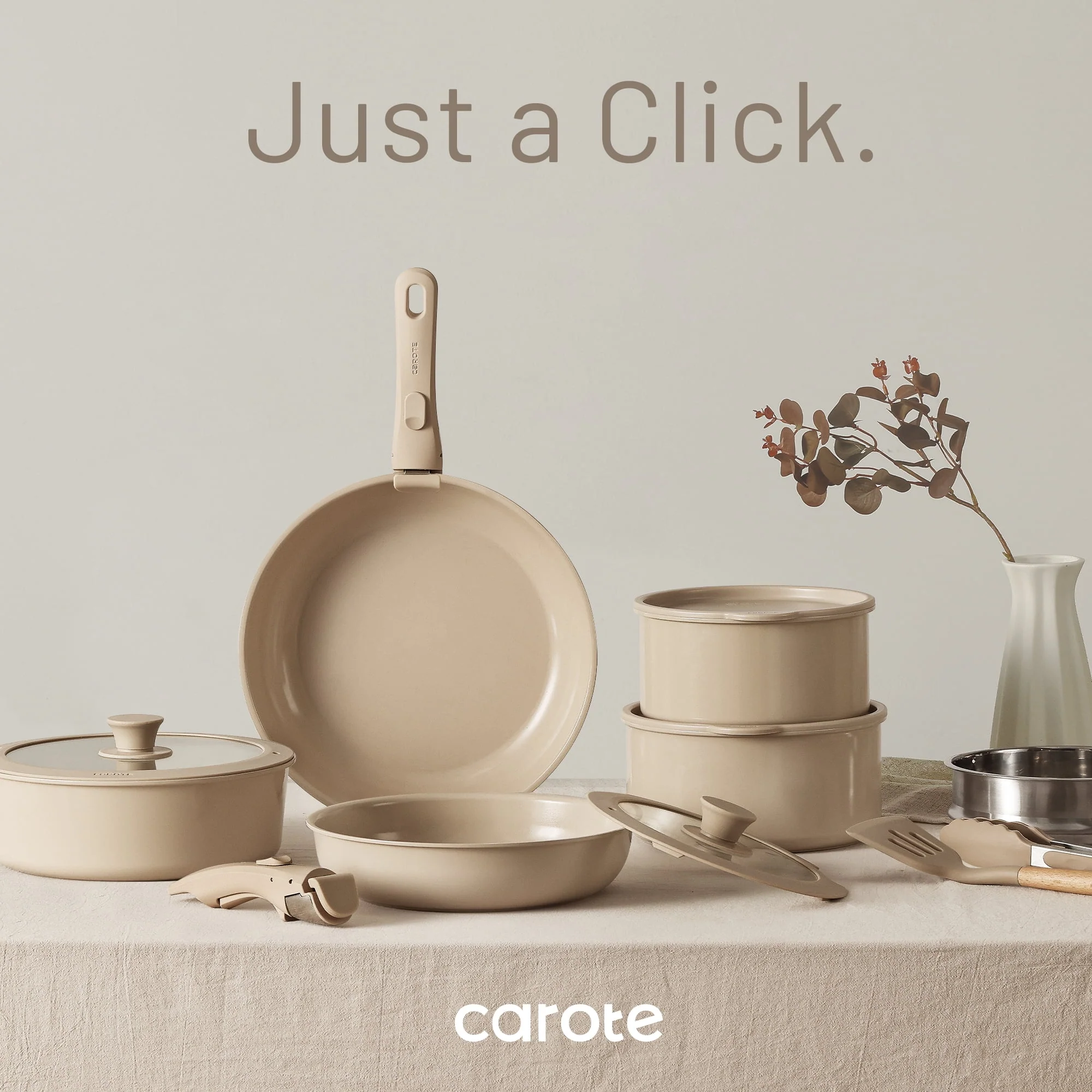 Carote Nonstick Cookware Sets, 5 Pcs Granite Non Stick Pots and Pans Set with Removable Handle