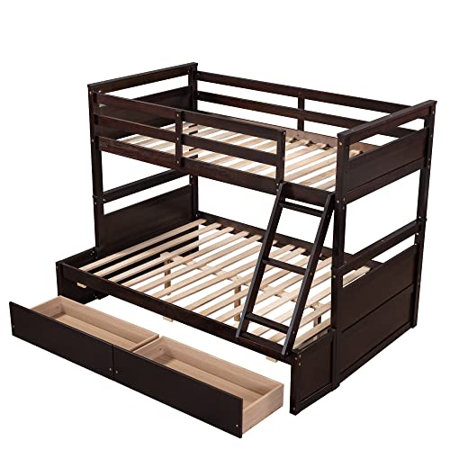 Ball & Cast Twin-Over-Twin Bunk Bed with Twin-Size Trundle and 3 Storage Stairs,Wood Bunkbed w/Full-Length Guardrails,Slat Support