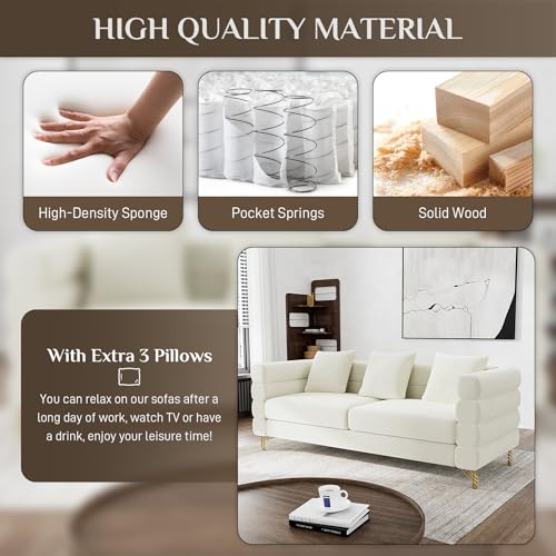Cloud Couch for Living Room, 79" Modern Overstuffed Deep Seat Boucle Sherpa 3 Seater Sofa with 3 Pillows