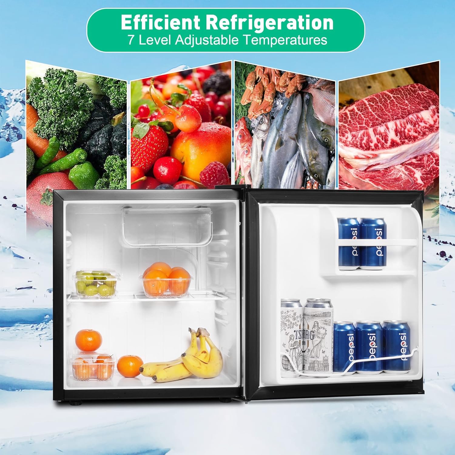 Mini Fridge with Freezer, Single Door Compact Refrigerator with Adjustable Legs, Adjustable Thermostat Control, Removable Shelf