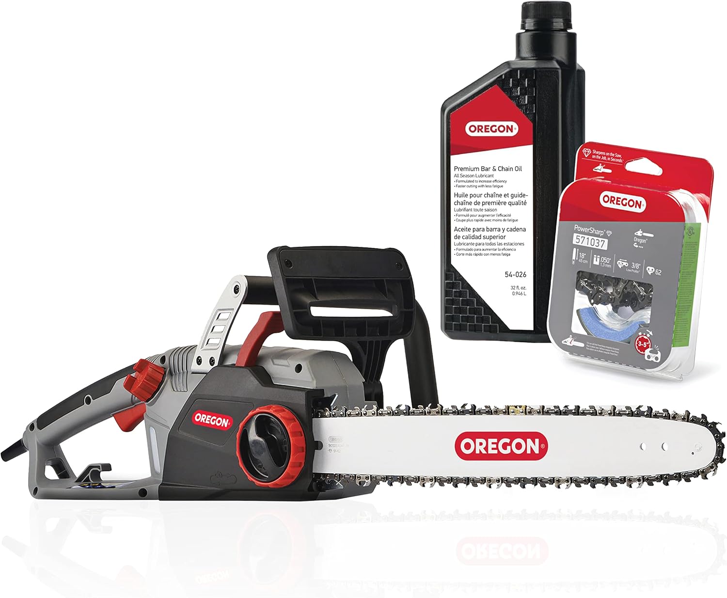 Oregon CS1500 18-inch 15 Amp Self-Sharpening Corded Electric Chainsaw, with Integrated Self-Sharpening System (PowerSharp) and Chain Brake for Safety