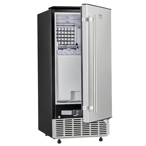 VEVOR Under Counter Ice Maker Machine, Crescent Ice, 25 Lbs/Day Stainless Steel Built in Ice Maker with Reversible Door