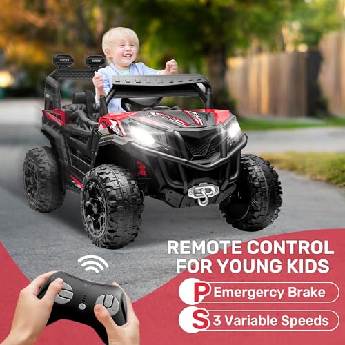 ANPABO 24V 4X4 Ride on Car Truck w/Remote Control, 4WD/2WD Switchable Kids UTV, 19" Spacious Seat, 4 Shock Absorbers, Soft Start, Music Player