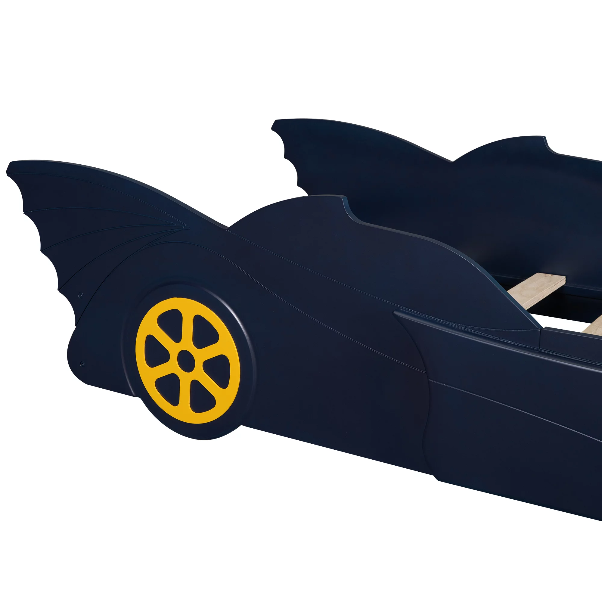 iRerts Race Car Shaped Twin Bed Frame, Wood Twin Platform Bed Frame for Kids Toddlers, Children Twin Size Platform Bed with Wheels, Wooden Slats