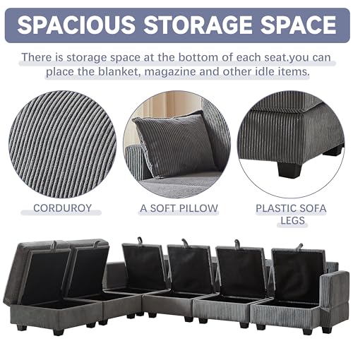 Oversized Modular Storage Sectional Sofa Customizable Seating Group Sofa&Couch Convertible Sleeper Sofabed with Movable Ottomans and Seat