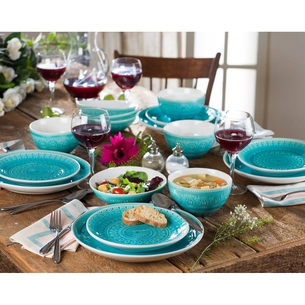 Euro Ceramica Fez 16 Piece Dinnerware Set ,Turquoise
