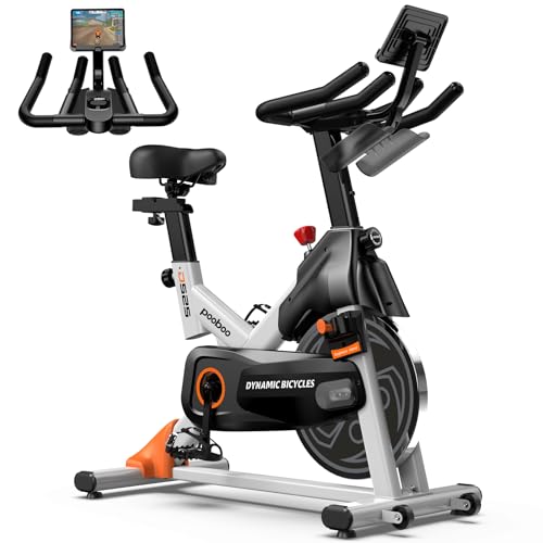pooboo Exercise Bike, Adjustable Magnetic/Brake Pad Resistance Silent Belt Drive, Indoor Cycling Bike for Home Cardio