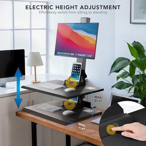 Mount-It! Electric Standing Desk Converter - Motorized Sit-Stand Desk Riser with Monitor Mount