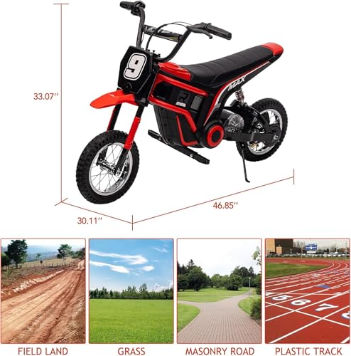 Electric Dirt Bike for Kids, 24V 350W Kids Electric Motorcycle, 3-Speed Modes & Up to 14.29 MPH, Metal Suspension Safe and Shock Proof