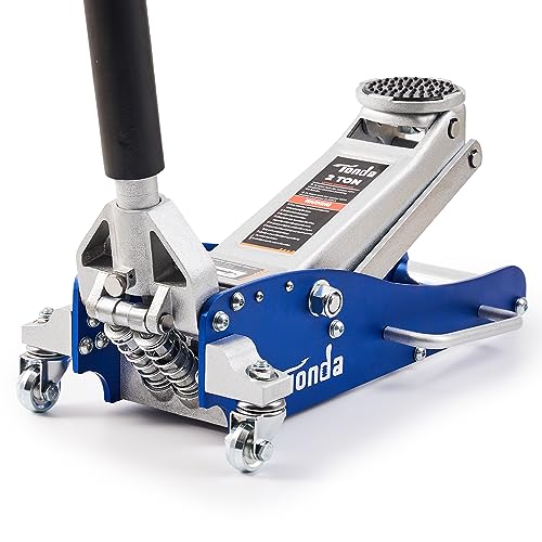 TONDA Floor Jack, Low Profile 2 Ton Hydraulic Aluminum and Steel Car Jack with Dual Pump System, Rapid Lift, Blue