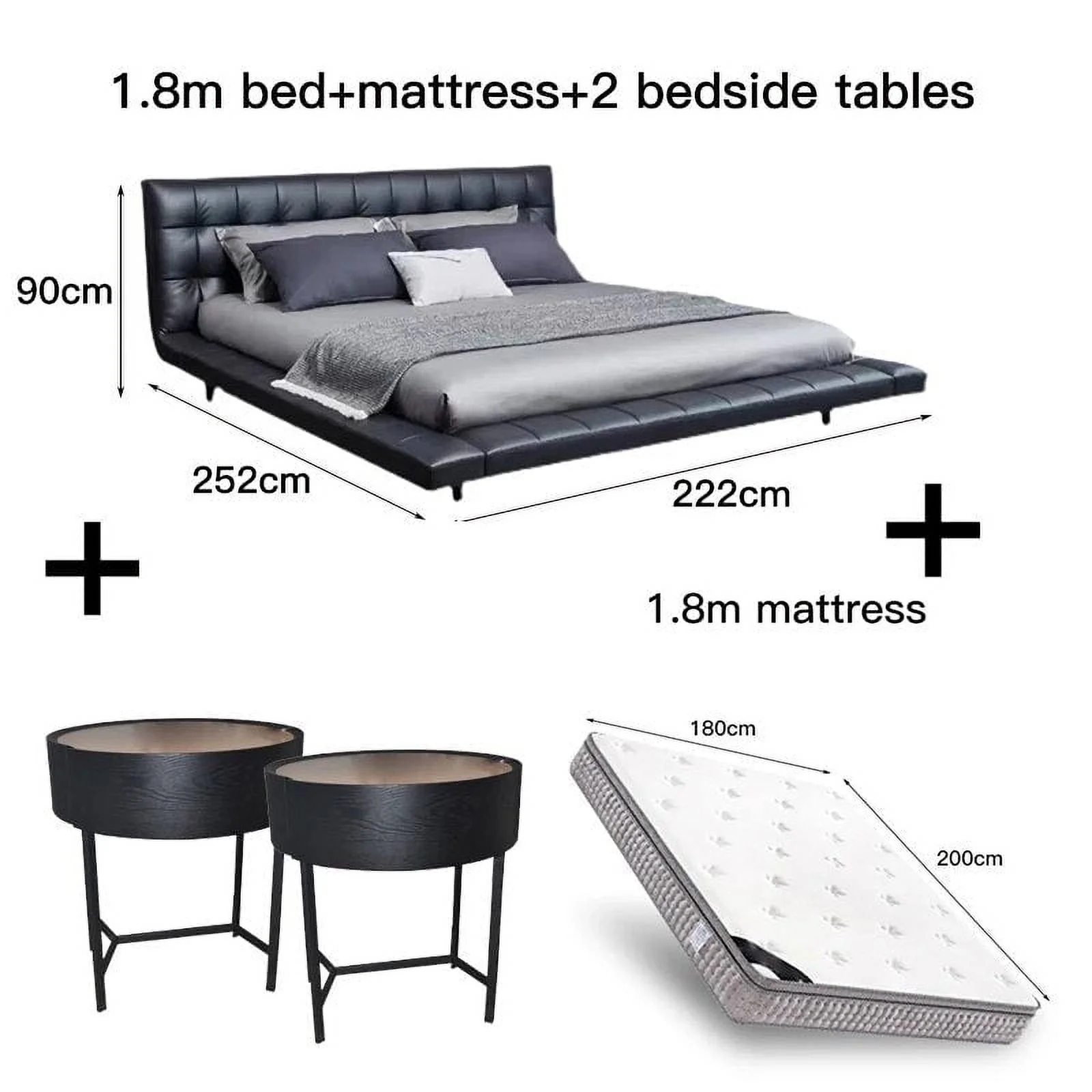 Nordic CAMA Modern Simple King Size Bed Frame Queen Bed Black Leather Wooden Double Bedroom Furniture Set Мебель
