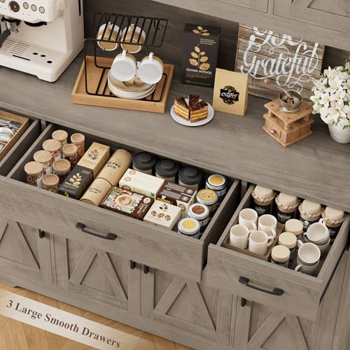 HOSTACK 71" Tall Kitchen Pantry Storage Cabinet with Charging Station, 55" Wide Kitchen Hutch Cabinet with Large Countertop