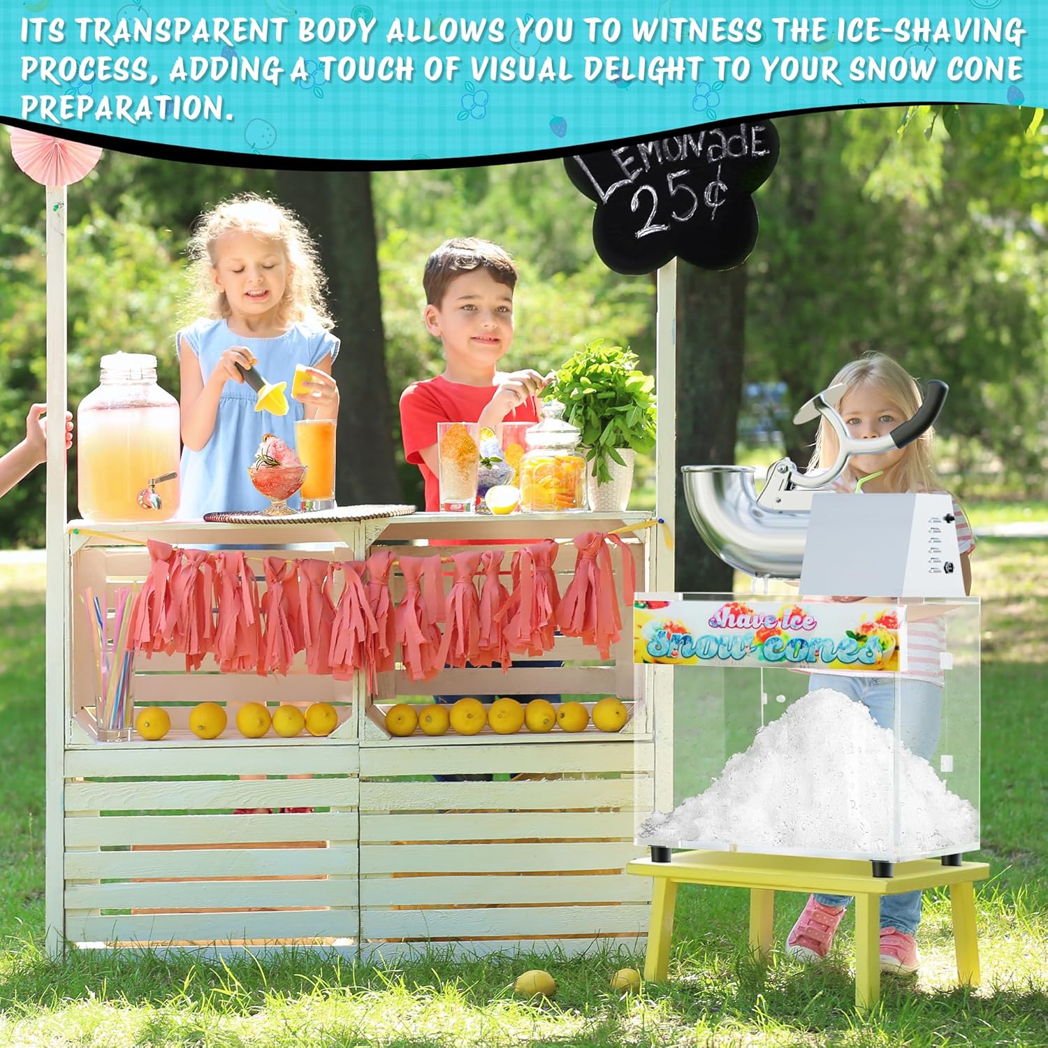 48L Snow Cone Machine, 500LB/H Commercial Shaved Ice Machine for Snow Cones, 300W Electric Fluffy Snow Cone Maker for Party