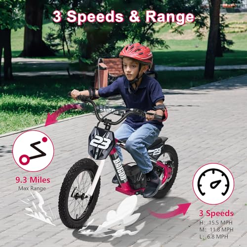 wanan Electric Dirt Bike for Kids 6-12 with Shock-Absorbing Front Fork, 250W Electric Motorcycle Up to 15.5MPH, 24V Detachable Battery, 16''
