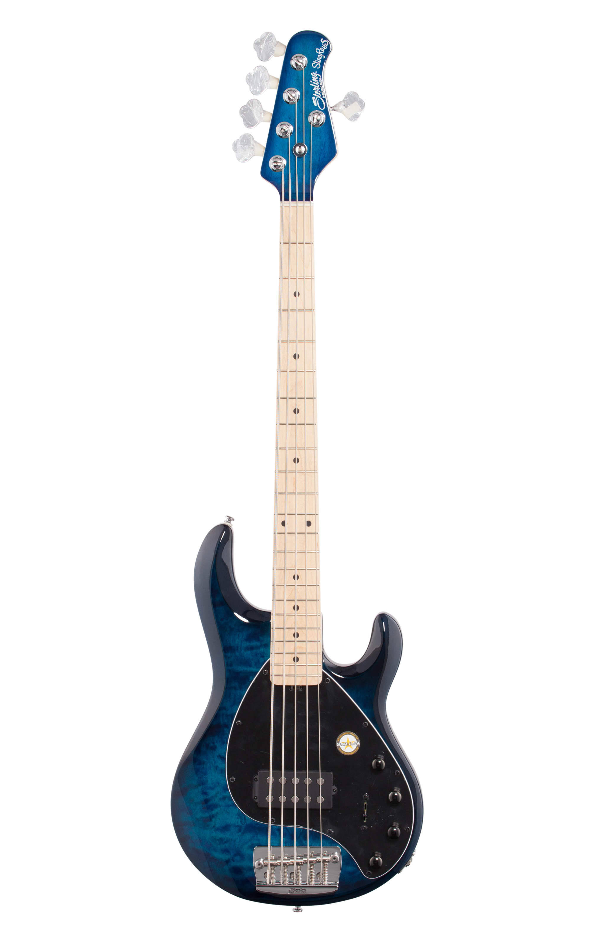 Sterling by Music Man Stingray in Quilted Maple Neptune Blue, 5-String