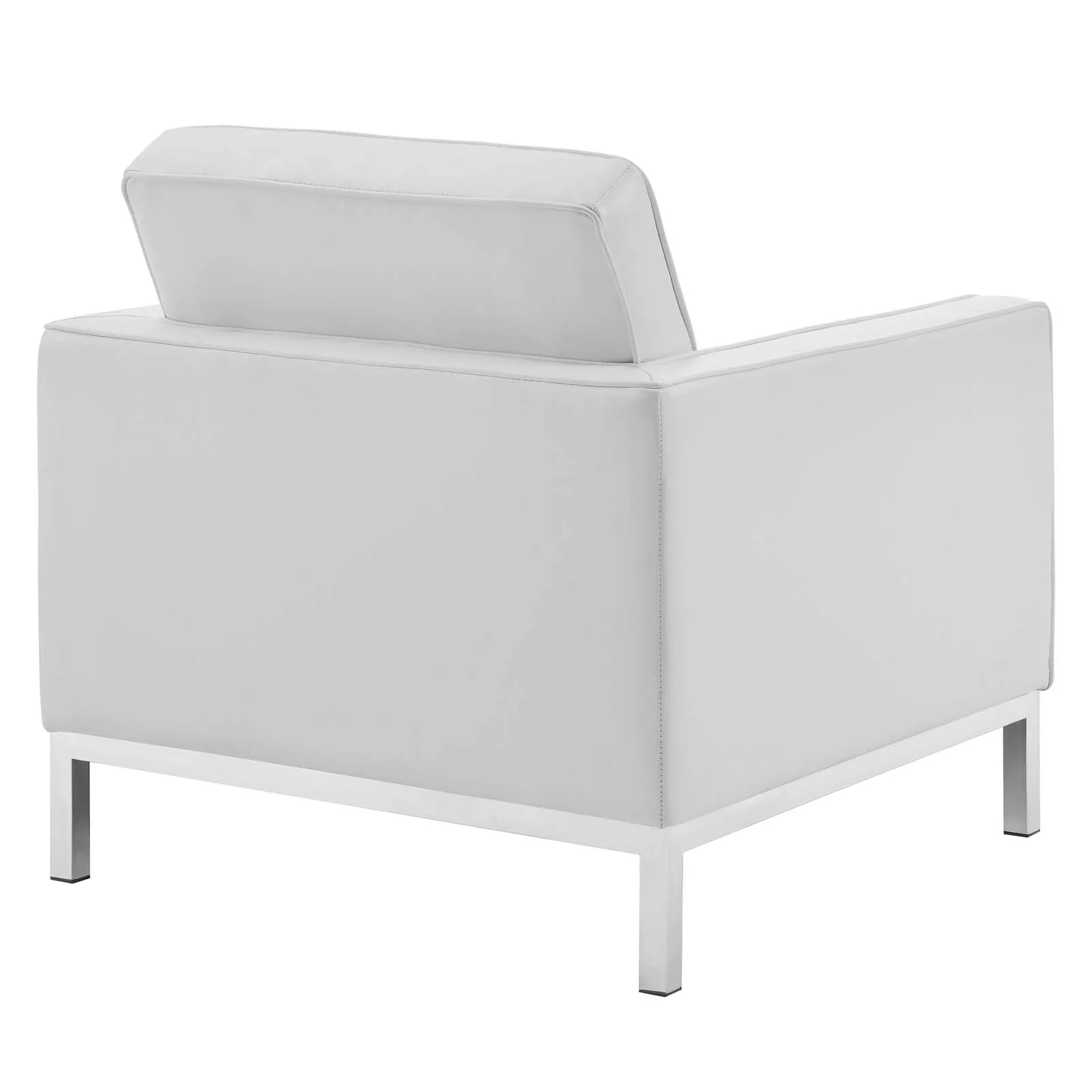 Modway Loft 3 Piece Tufted Upholstered Faux Leather Set in Silver White