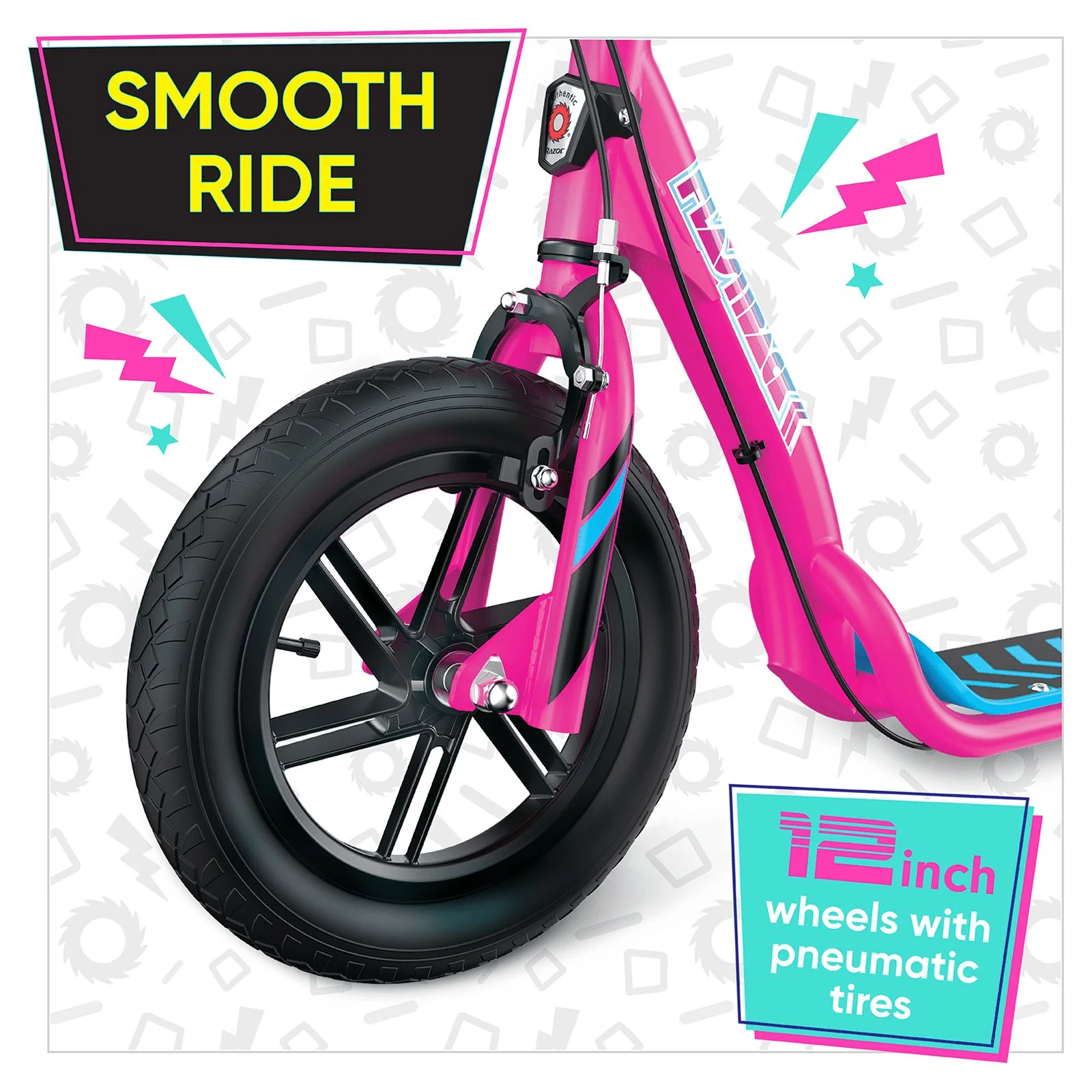 Razor Flashback Kick Scooter – Pink, BMX Style, 12" Mag Wheels Air-Filled Tires, for Kids and Teens