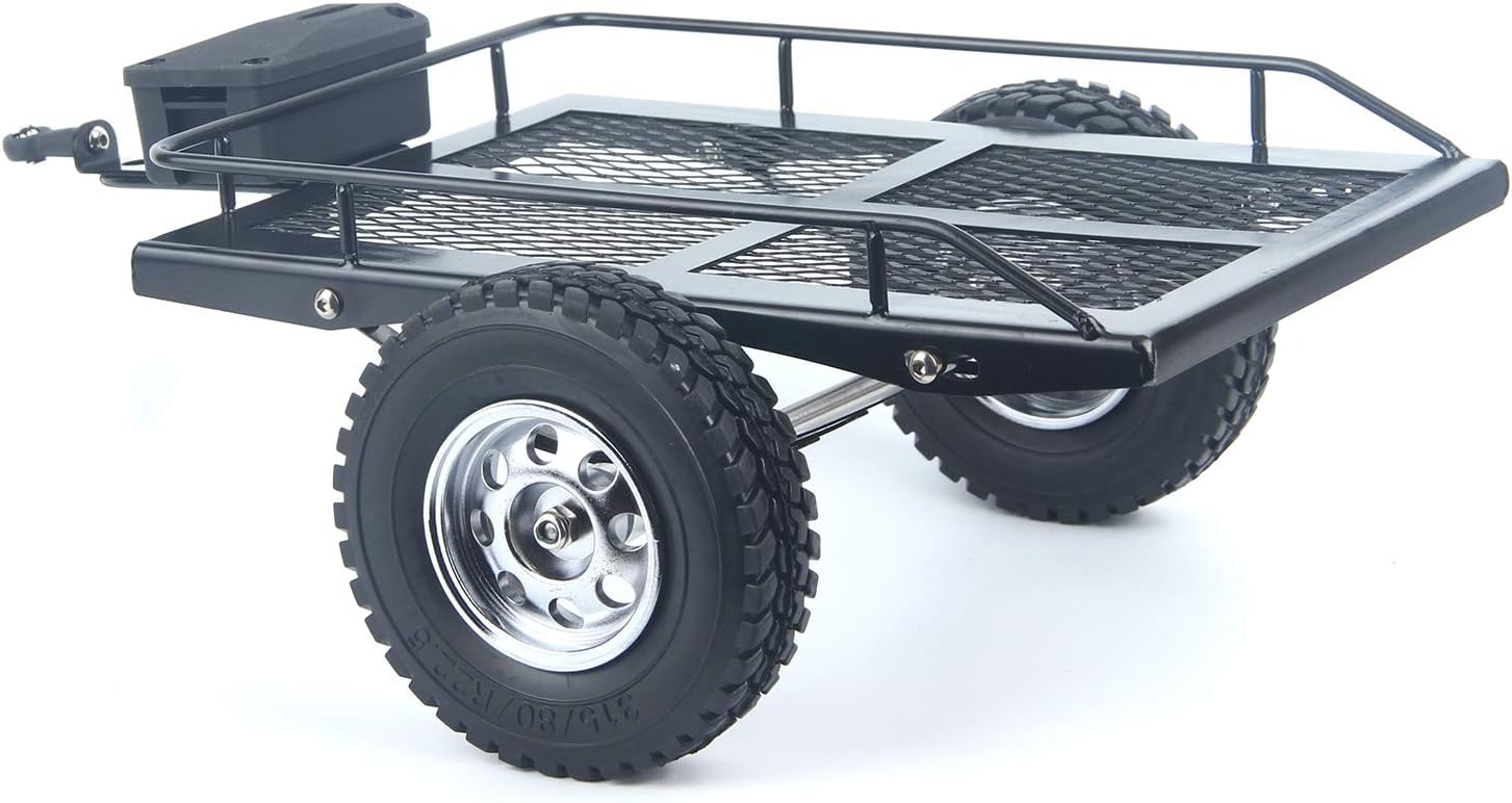LCX Racing 1/10th RC Crawler Car Heavy Duty Metal Trailer RC Crawler Hooper Trail Cargo Carrier Metal Kit for Axial SCX10 SCX10 II TRX4 TRX6 Redcat