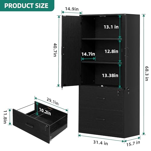 YITAHOME Wood File Cabinets, Heavy Duty Garage Tool Cabinets with Doors & Adjustable Shelves, Big Storage Filing Lockers for Home Office, Living Room