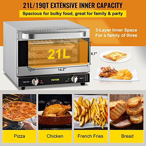 VEVOR Commercial Convection Oven, Conventional Oven Countertop, Toaster w/Front Glass Door, Electric Baking Oven w/Trays Wire Racks Clip Gloves, 120V