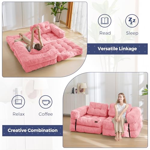 MAXYOYO Folding Sofa Bed, L-Shaped Convertible Sofa Bed with Armrest Foldable Sleeper Couch with Pillow