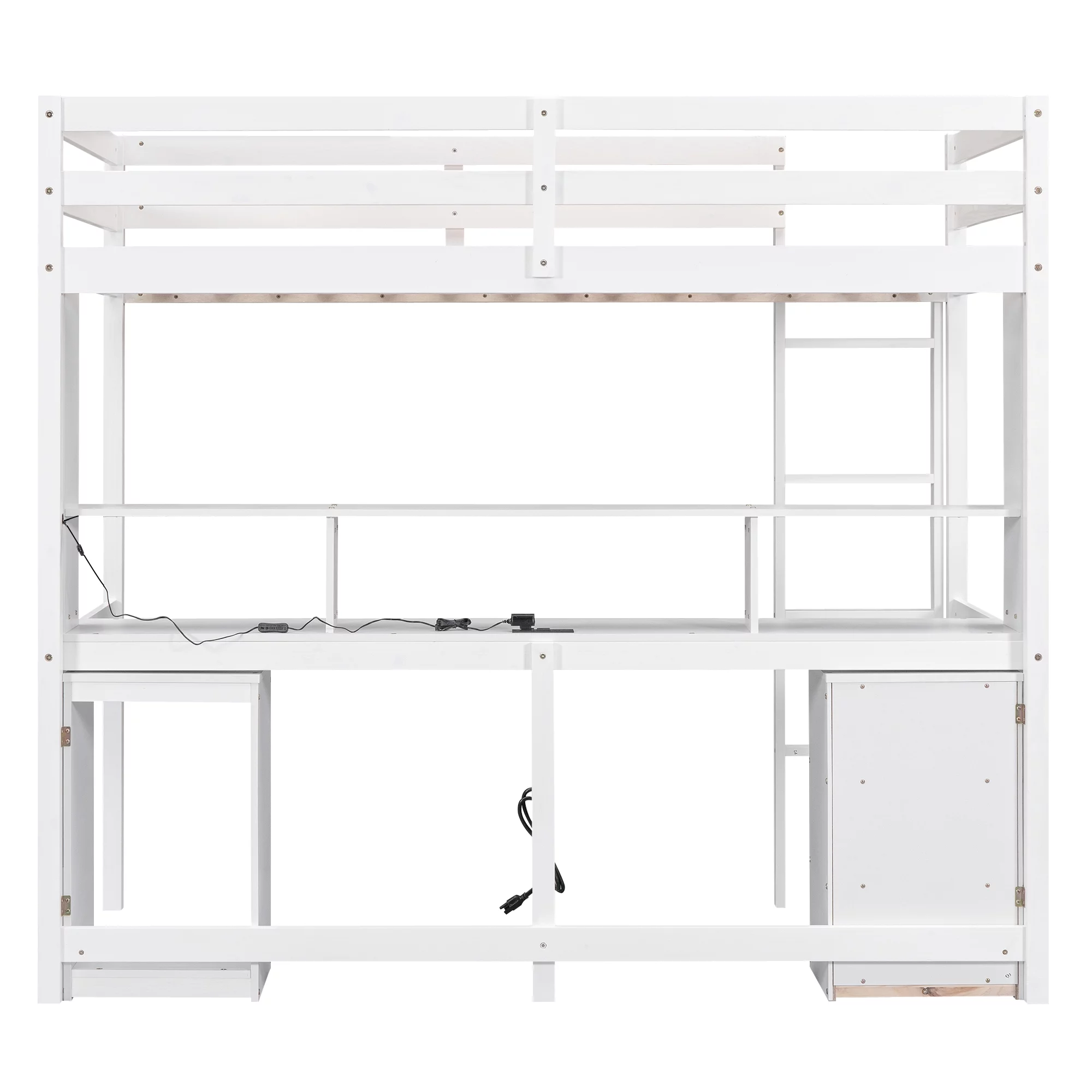 Euroco Twin Size Loft Bed with Built-in Desk, 3 Drawers and USB Charging Station, LED Light Under Bed Space