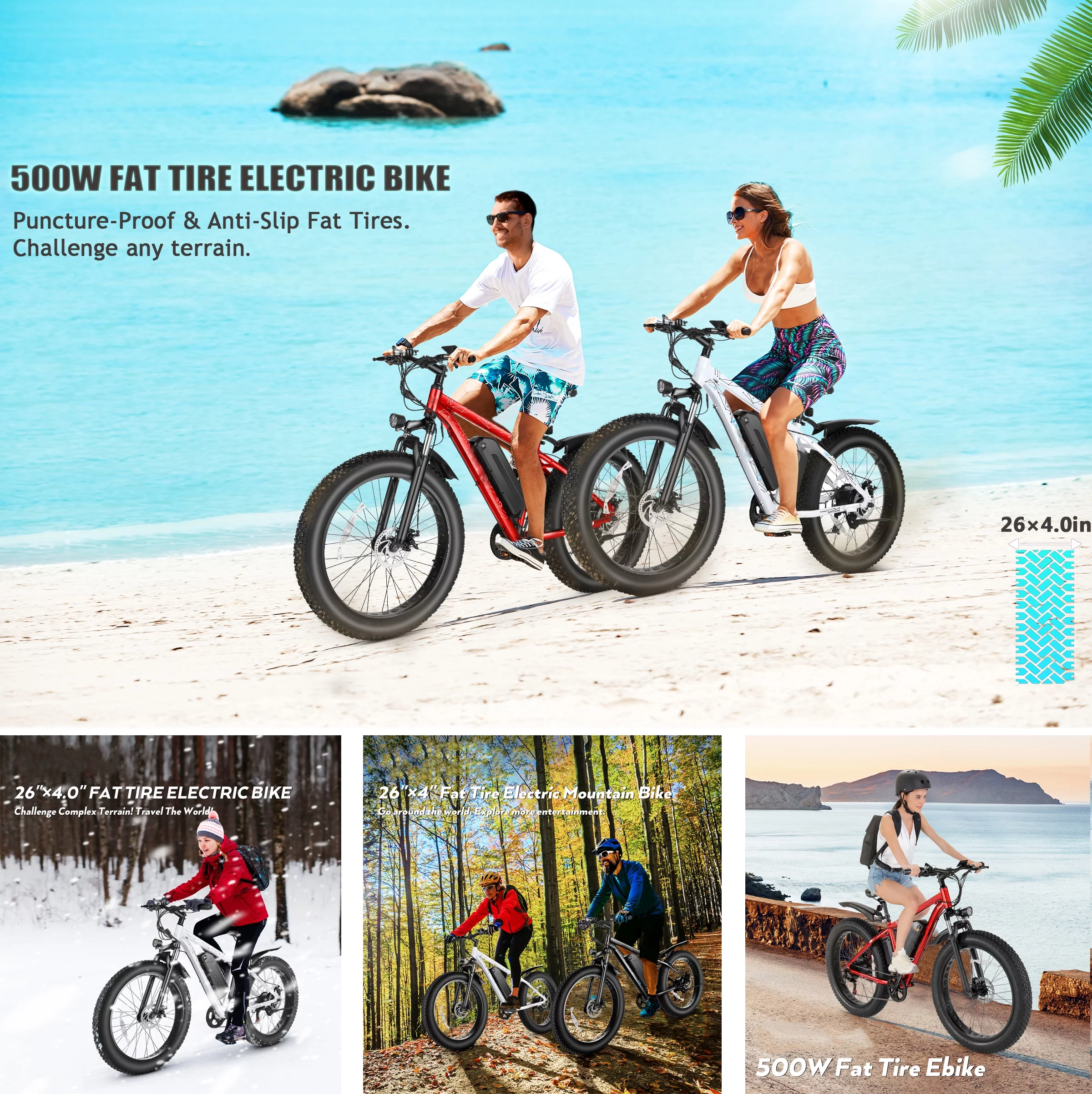 Electric Mountain Bicycle with 500W Motor and 48V Battery
