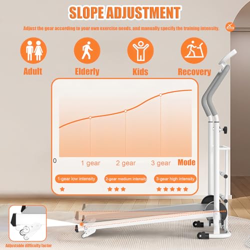 Foldable Treadmill for Kids & Adults, Self-Propelled Indoor Exercise Machine with LED Display, Adjustable Handrail & Incline