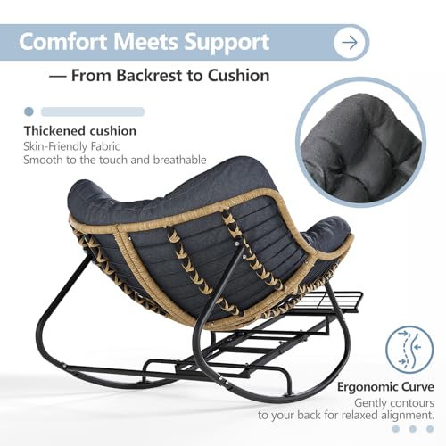 SWITTE Outdoor Rocking Chair, Oversized Patio Papasan Rocker, Comfy Wicker Reading Lounge, Indoor Egg Chair for Bedroom, Living Room, Porch, Garden