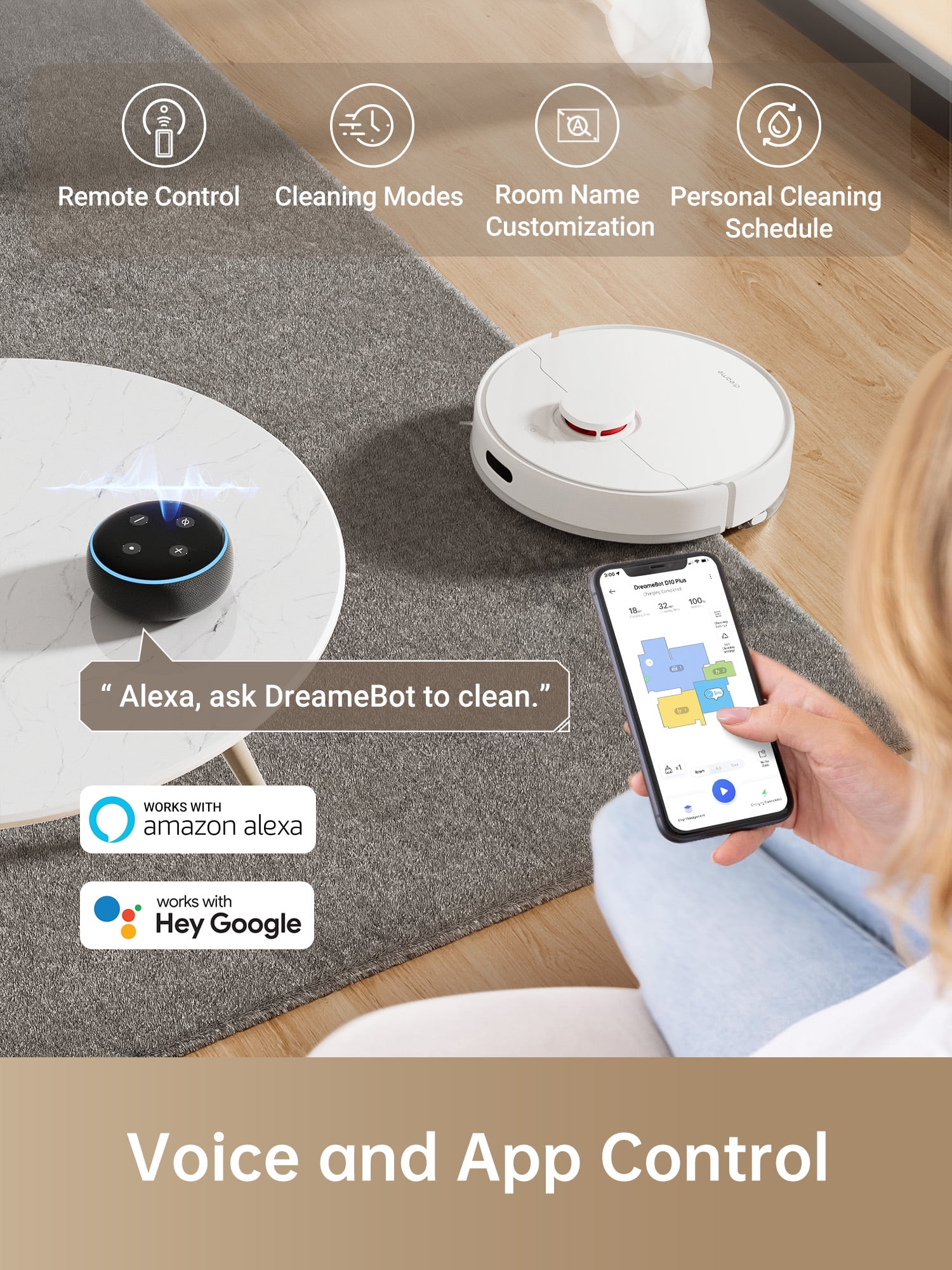 Dreametech D10 Plus Robot Vacuum and Mop with Self-Emptying Base for 45 Days of Cleaning, Robotic Vacuum with 4000 Pa Suction and LiDAR Navigation