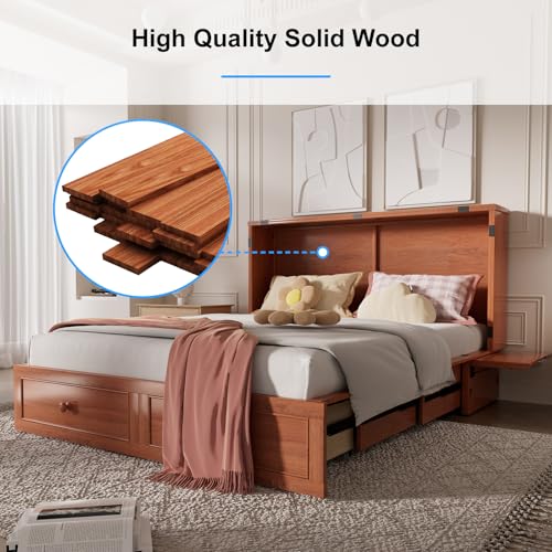 PUREMIND Queen Murphy Bed with Storage Drawers, Camas Con Colchon Incluido, Hideaway Chest Beds with Built-in Charging Station