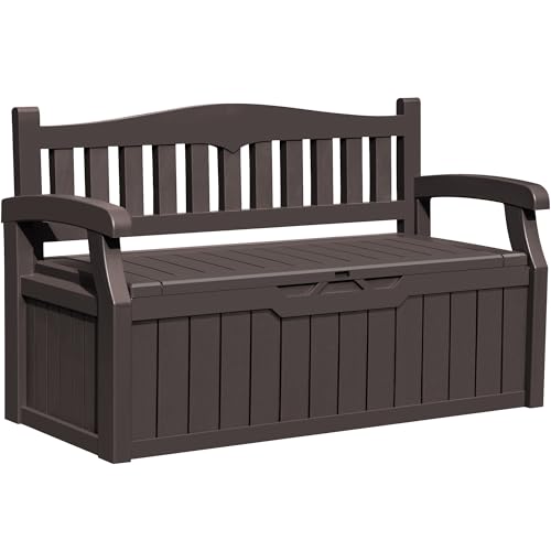 Greesum 80 Gallon Outdoor Storage Bench, Resin Patio Furniture with Armrest,Waterproof and UV-Resistant, Perfect to Garden, Poolside and Lawn