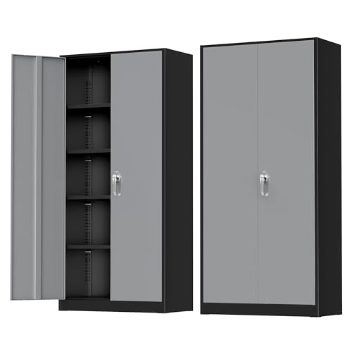 Greenvelly Metal Storage Cabinet, 72" Black Locking Storage Cabinets with Doors and 4 Shelves, Metal Cabinet for Garage Home Office, Classroom