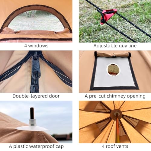 Cotton Canvas Bell Tent with Stove Jack, Roomy Yurt for Family Glamping Camping, 4 Season Tent with Zipped Removable Floor