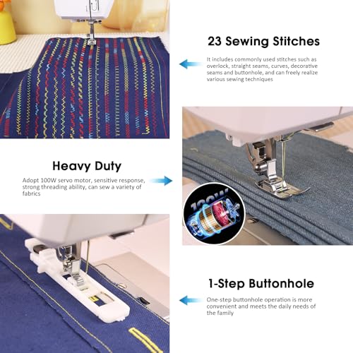 FEIYUE FYe320 Full Size Sewing Machine with Foot Pedal, Speed Control, Heavy Duty & Portable, LCD Display, 25 Built-in Stitches