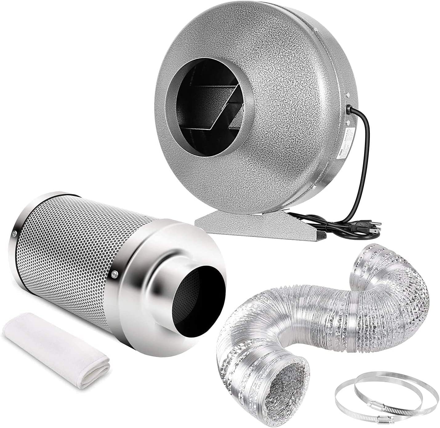 iPower 8 Inch 750 CFM Inline Fan Carbon Filter 25 Feet Ducting Combo with Variable Speed Controller and Rope Hanger for Grow Tent Ventilation