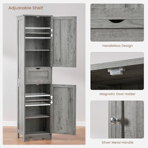 Iwell 67" Tall Bathroom Cabinet, Storage Cabinet with 2 Doors & 1 Drawer, Bathroom Storage Cabinets with Adjustable Shelves, for Living Room