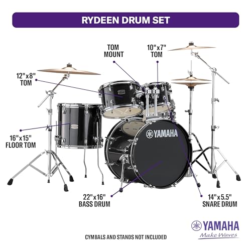 Yamaha Rydeen 5pc Shell Pack with 22" Bass Drum, Black Glitter