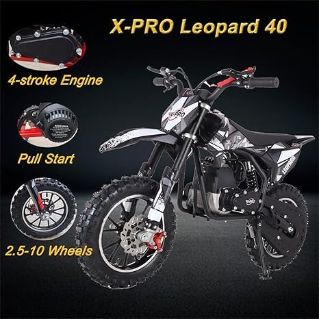 X-PRO Leopard 40 Mini Dirt Bike, Gas Power 4 Stroke Pit Bike! Easy Pull Start, 10" Wheels!
