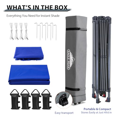 EAGLE PEAK 13x13 Straight Leg Pop Up Canopy Tent Instant Outdoor Canopy Easy Single Person Set up Folding Shelter w/Auto Extending Eaves 169 Square