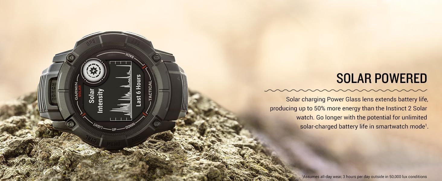 Garmin Instinct 2X Solar - Tactical Edition Black, Rugged Outdoor GPS Smartwatch for Men, Solar Charging Capability