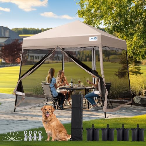 Quictent 6.6'x6.6' Pop up Screened Canopy Tent with Mosquito Netting, Portable Easy up Outdoor Screen House Shelter Fully Sealed for Patio