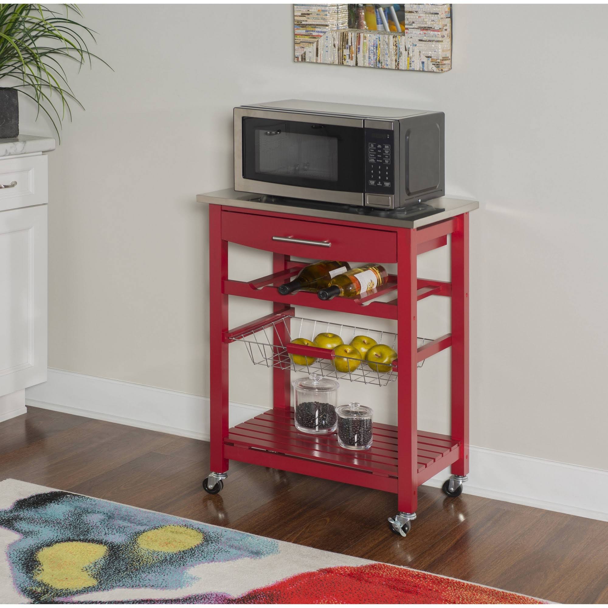 Linon Clarke Kitchen Bar Cart, Red
