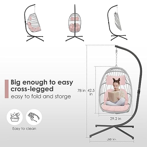 Brafab Hanging Egg Chair with Stand and Footrest, Wicker Egg Swing Chair Indoor Outdoor Aluminum-Steel Frame and UV Resistant Cushion
